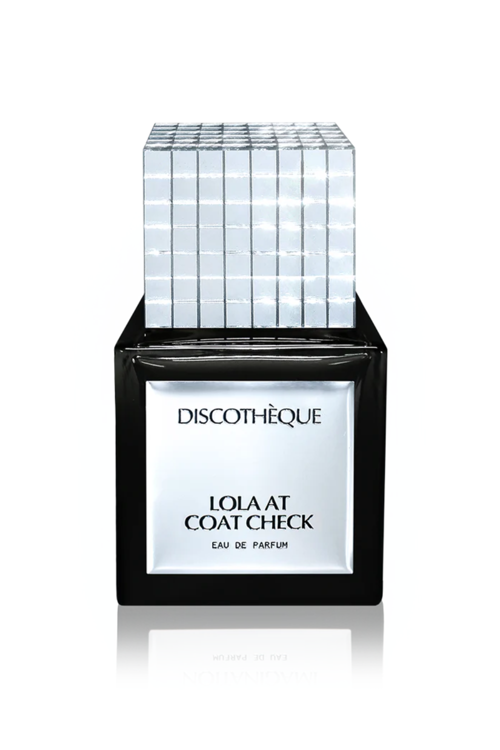 Flat lay of Discothéque Eau de Parfum 50ml / 1.7 fl oz Lola At Coat Check front view