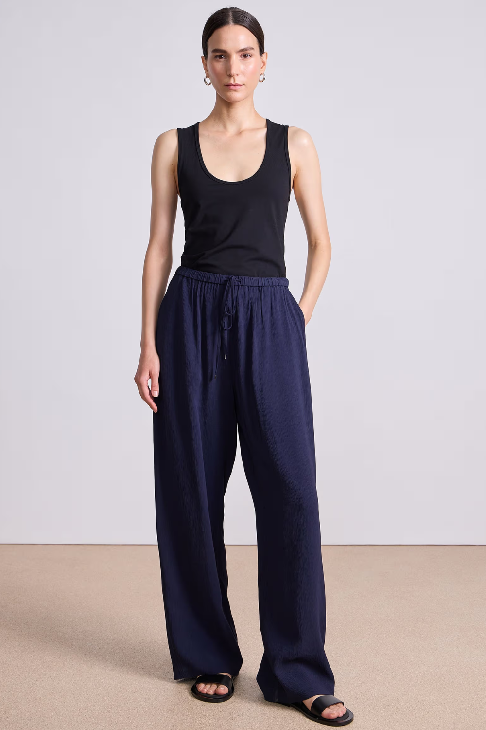 Model wearing Apiece Apart Kari Pull On Pant front view