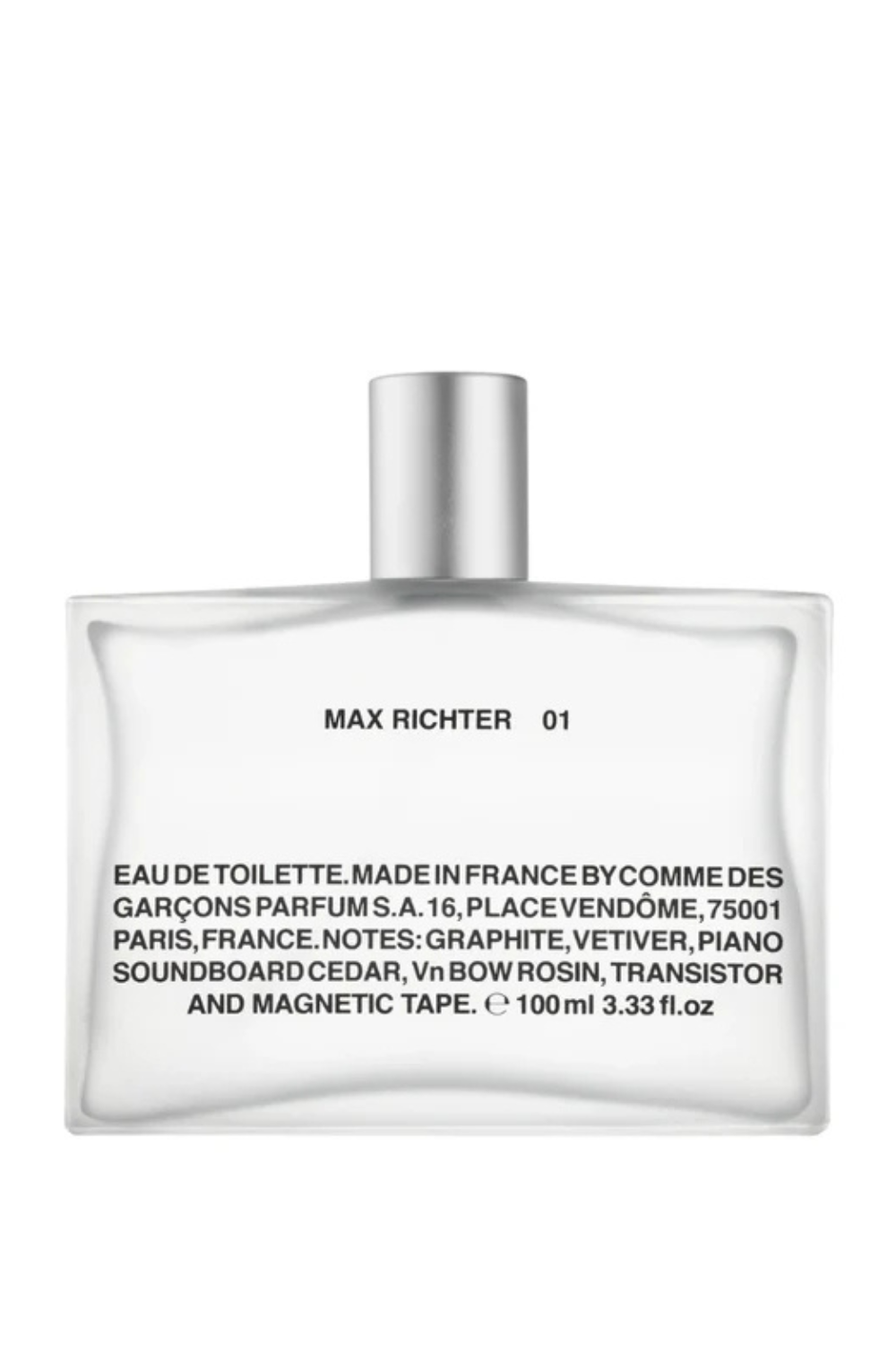 Flat lay of Comme des Garçons EDT 100ml Max Richter 01 front view