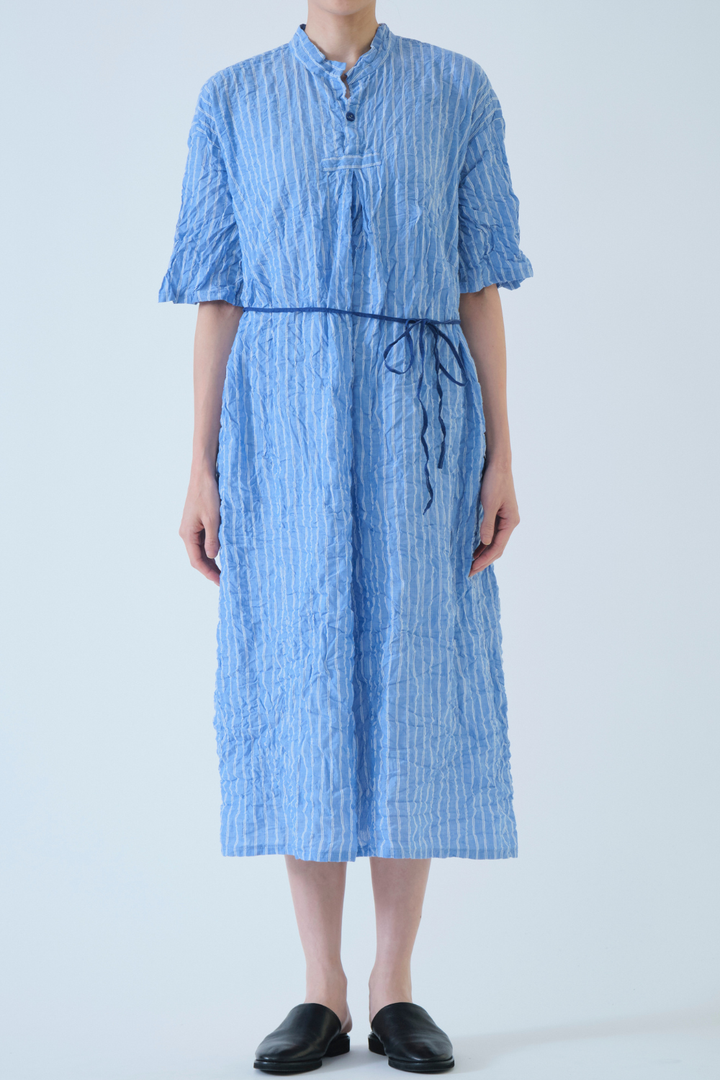 Pas de Calais Blue Shirring Stripe Dress