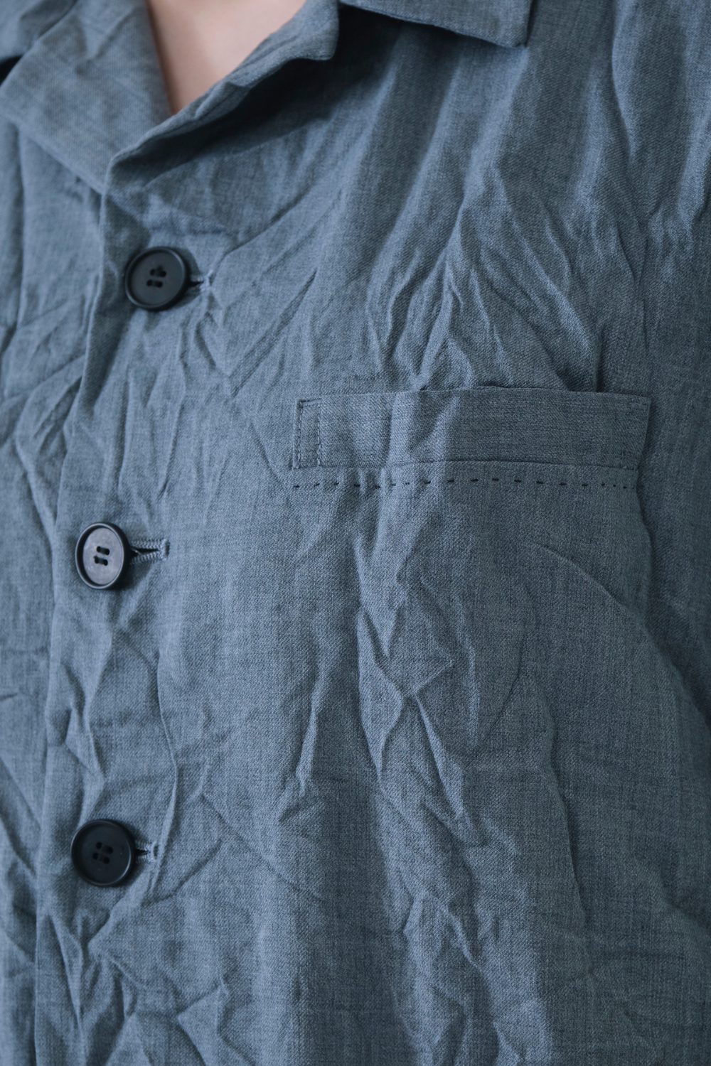 Model wearing Pas de Calais Wool Blend Twill Jacket front/detail view