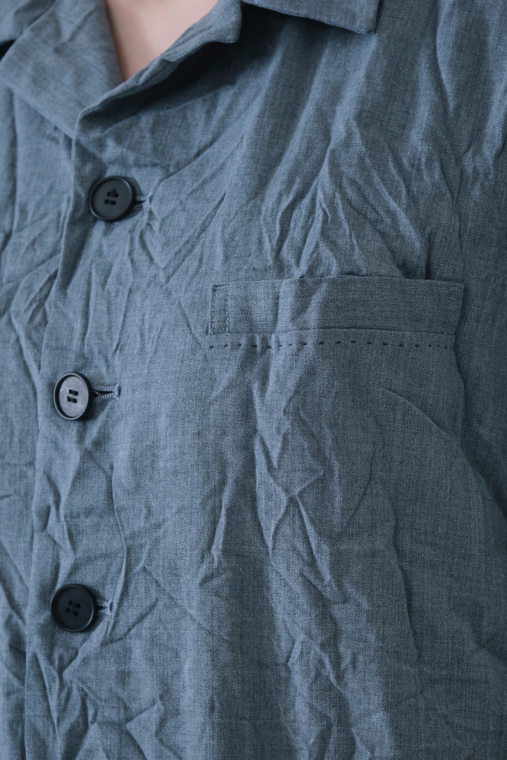 Model wearing Pas de Calais Wool Blend Twill Jacket front/detail view