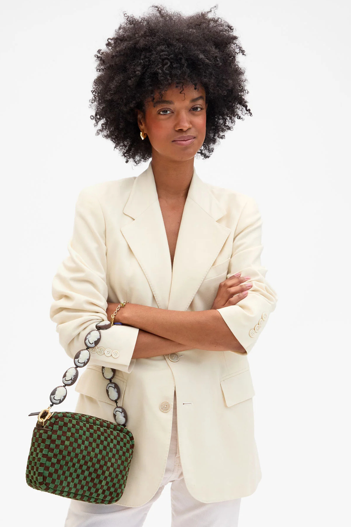 Model wearing Clare V. Shortie Strap front view