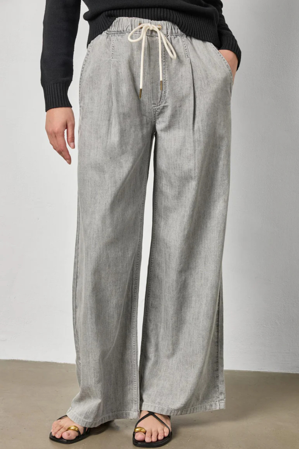 Model wearing Lilla P Denim Pant front view