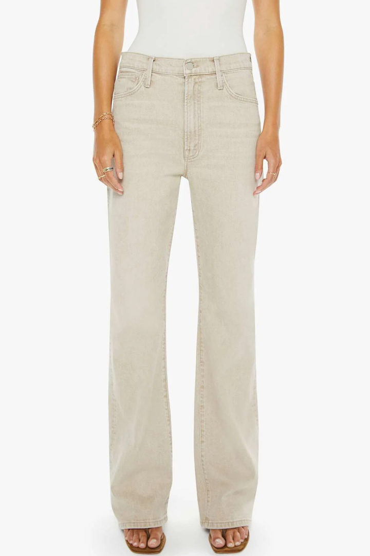 Model wearing Mother Denim The Dodger Sneak front view