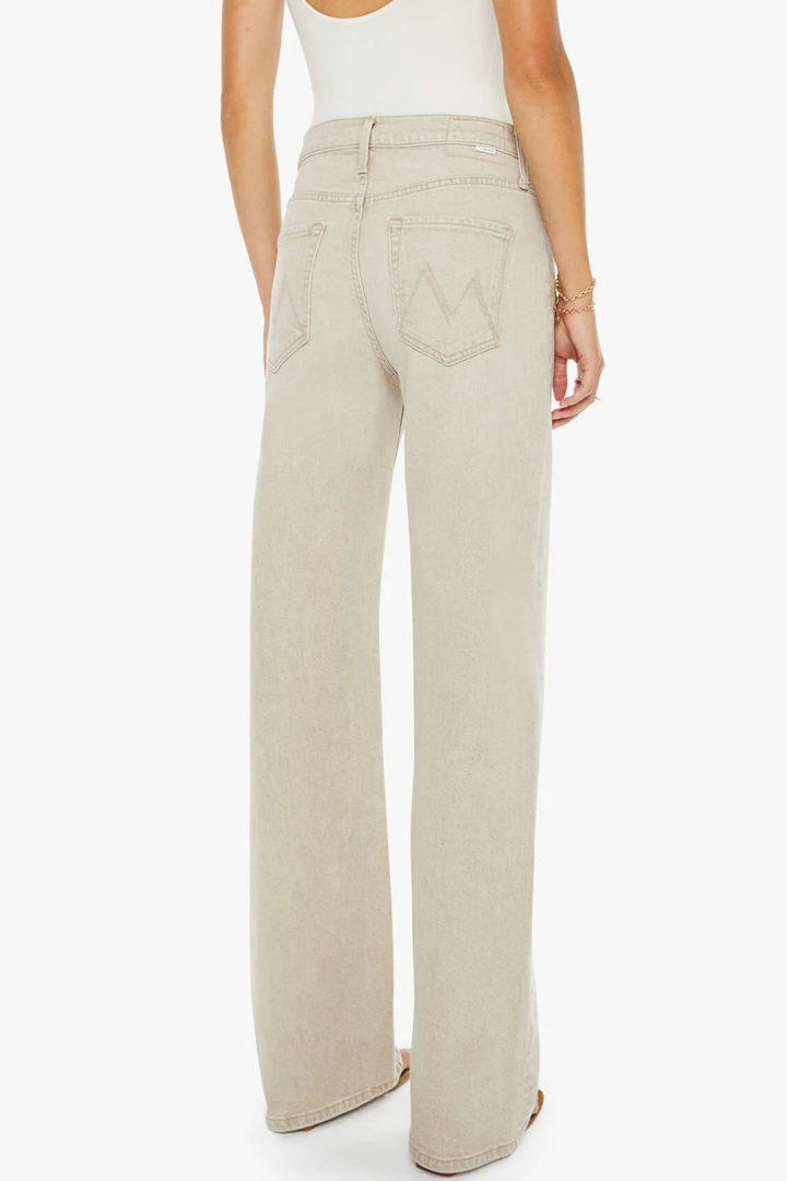 Model wearing Mother Denim The Dodger Sneak rear view