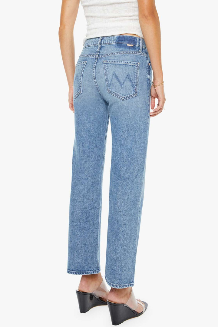 Model wearing Mother Denim The Kick It Ankle rear view