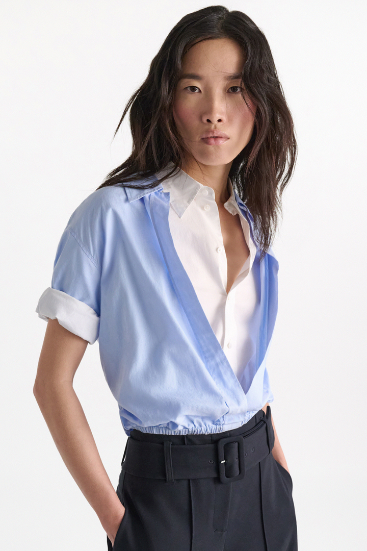 Model wearing Dorothee Schumacher Powerful Ease Blouse front view