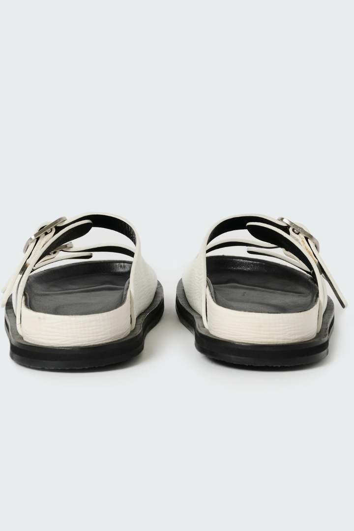Flat lay of Studio Nicolson Denver Palmellato Leather 2 Strap Sandal rear view