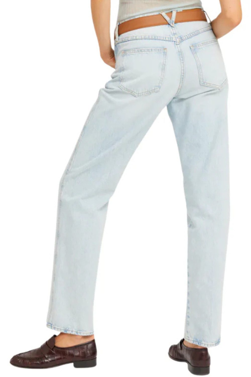 Model wearing SPRWMN Slim Boyfriend Jean rear view