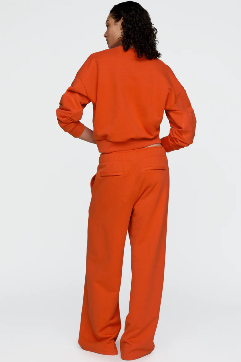 Model wearing ATM Anthony Thomas Melillo Cotton Full Leg Drawstring Sweatpant rear view
