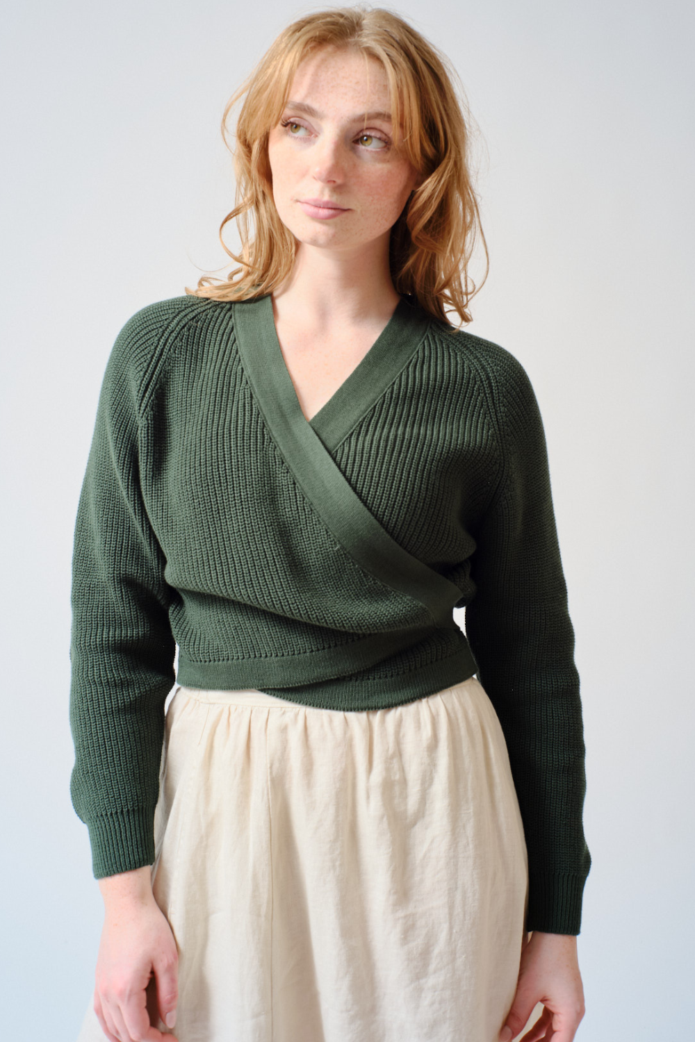 Waverly wearing Kowtow Composure Cardigan front view