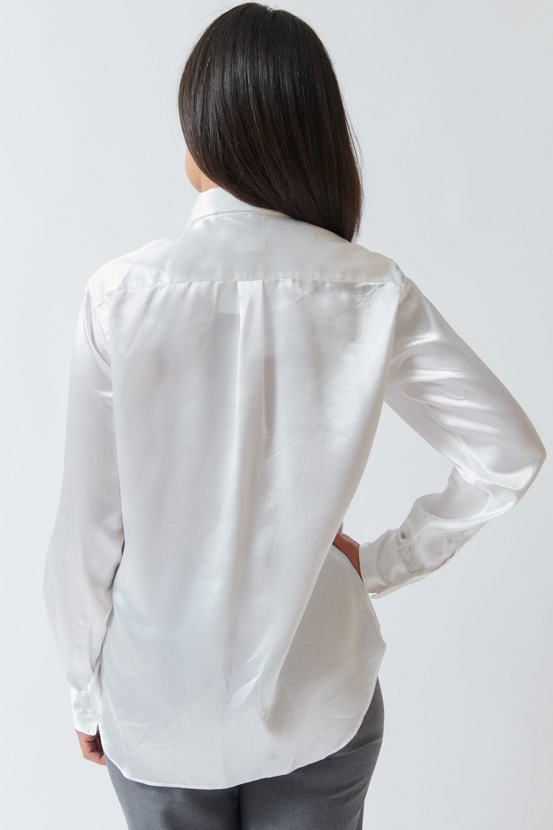 Amanda wearing Comme des Garçons I Do Blouse rear view