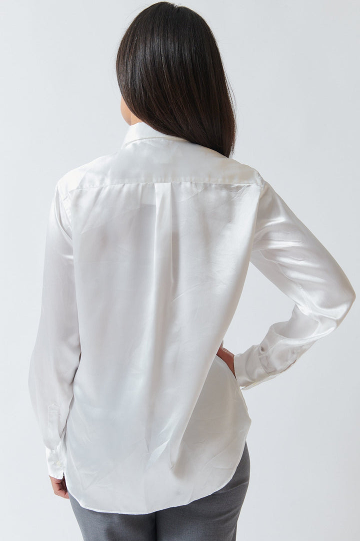 Amanda wearing Comme des Garçons I Do Blouse rear view
