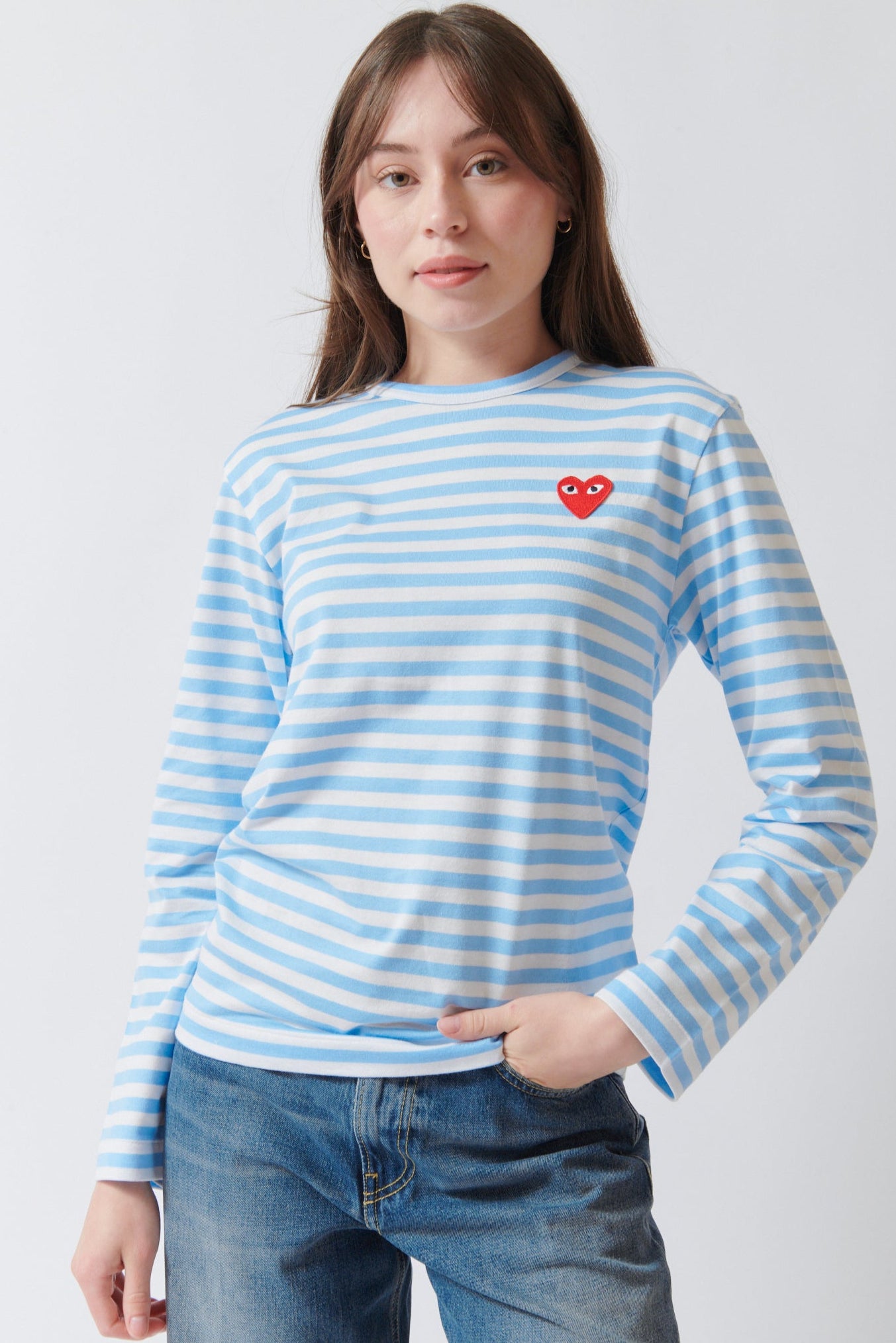 Comme des Garçons PLAY Red Emblem Long Sleeve Striped T Shirt