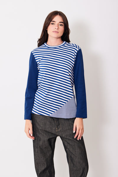 Comme des Garçons PLAY Multi-Stripe Tee Shirt, modeled from the front