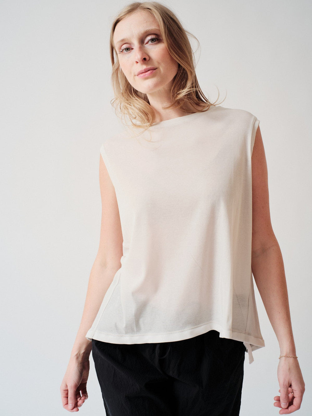 Madi wearing COG The Big Smoke Nelly Sleeveless Top front view