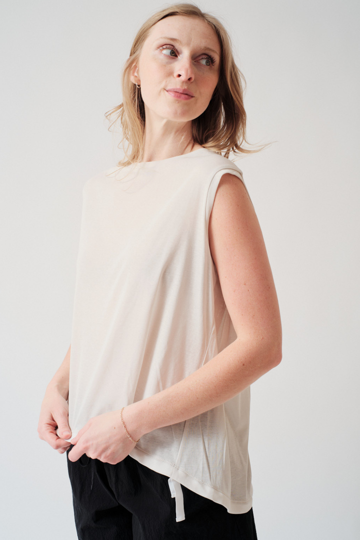 Madi wearing COG The Big Smoke Nelly Sleeveless Top front view