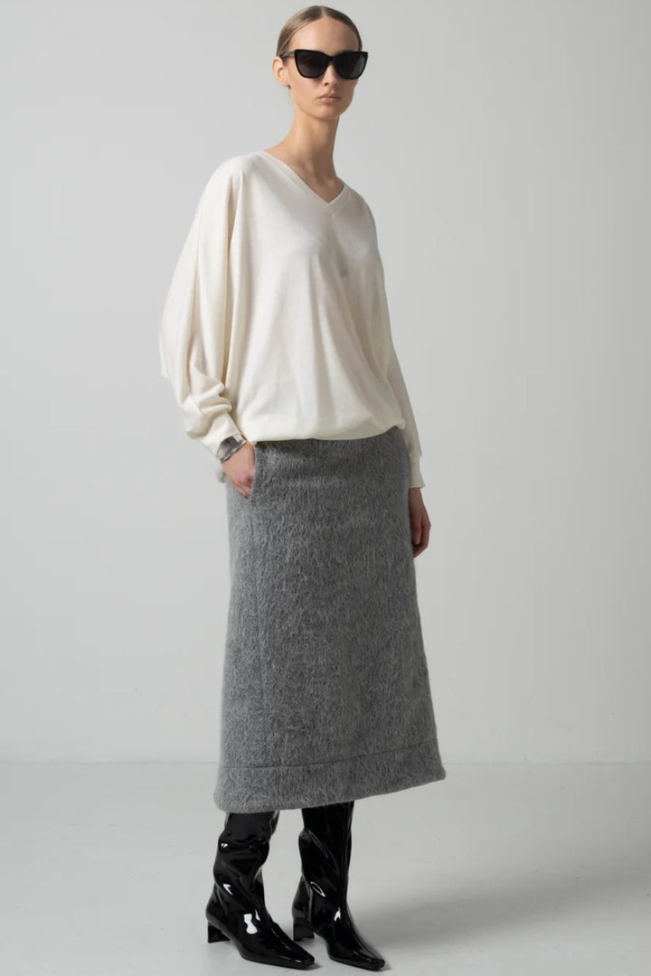 Model wearing COG The Big Smoke Octavia A-Line Skirt front view