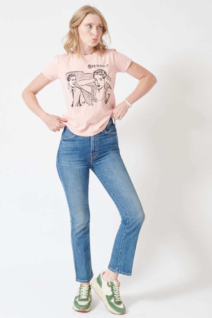 Madi wearing Mother Denim The Hustler Ankle front view