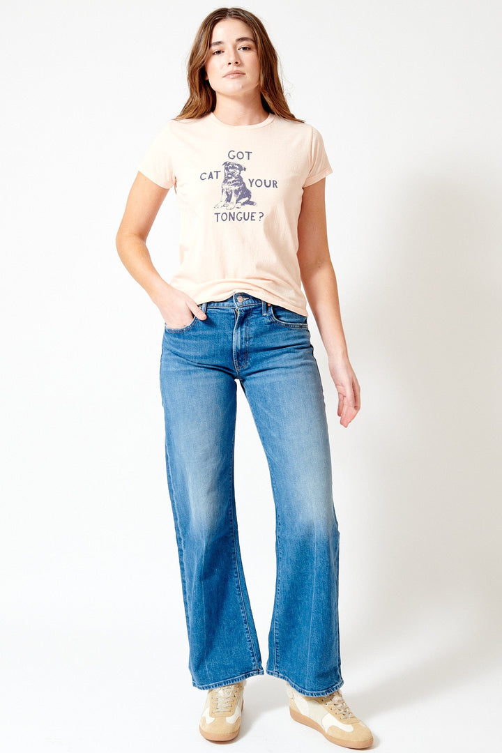 Julia wearing Mother Denim The Mid Rise Lasso Sneak front view