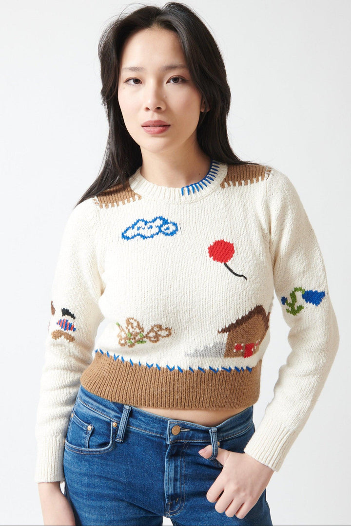 Lilly wearing Mother Denim The Shrunken Pullover front view