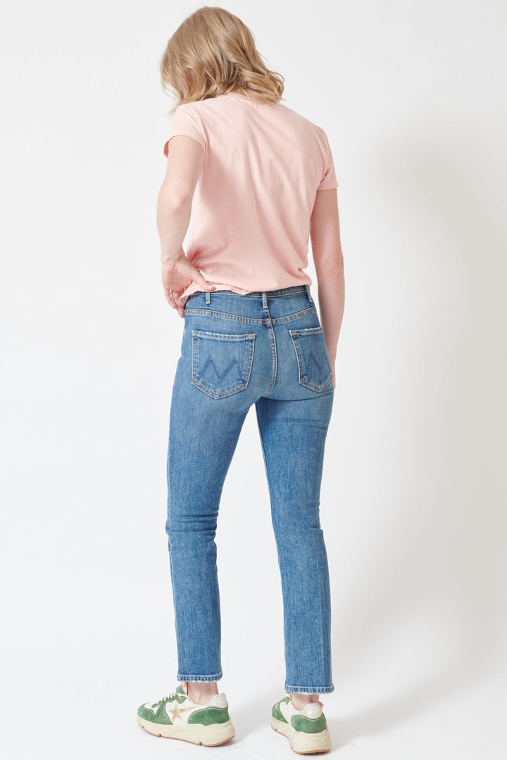 Madi wearing Mother Denim The Hustler Ankle rear view