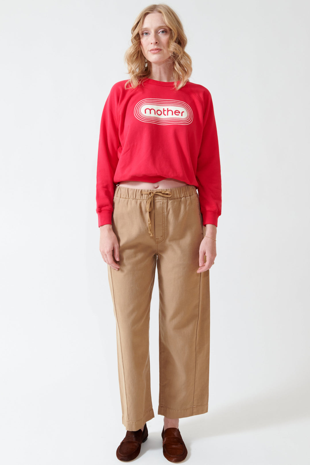 Madi wearing Mother Denim The Drawn Half Pipe Ankle front view