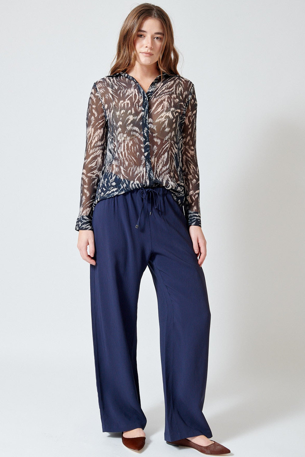 Julia wearing Apiece Apart Kari Pull On Pant front view