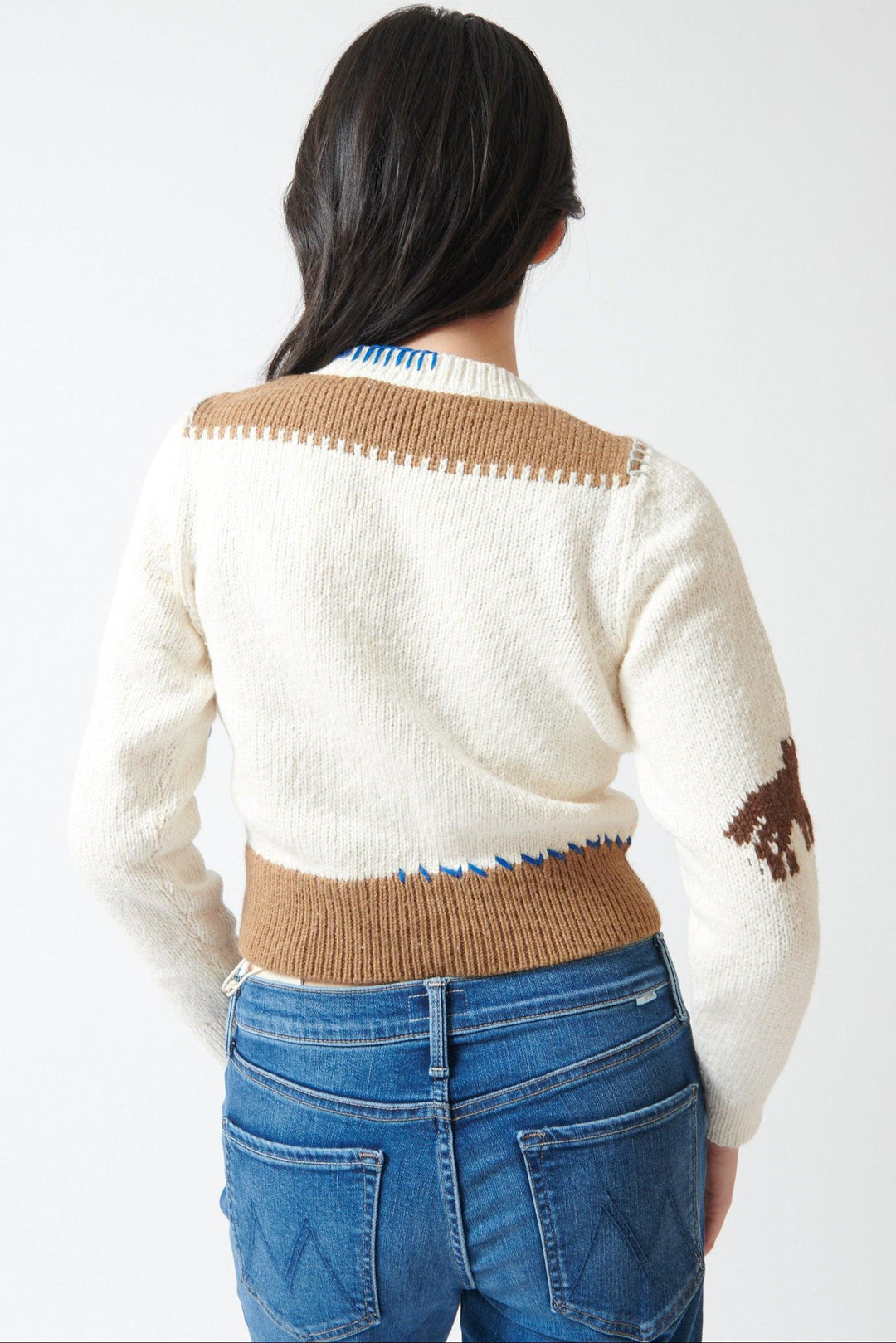Lilly wearing Mother Denim The Shrunken Pullover rear view