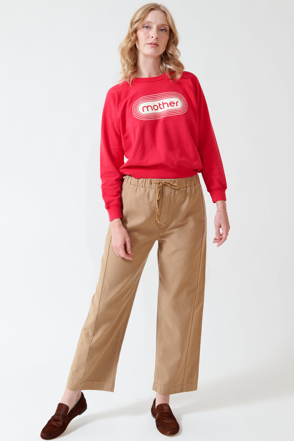 Madi wearing Mother Denim The Drawn Half Pipe Ankle front view