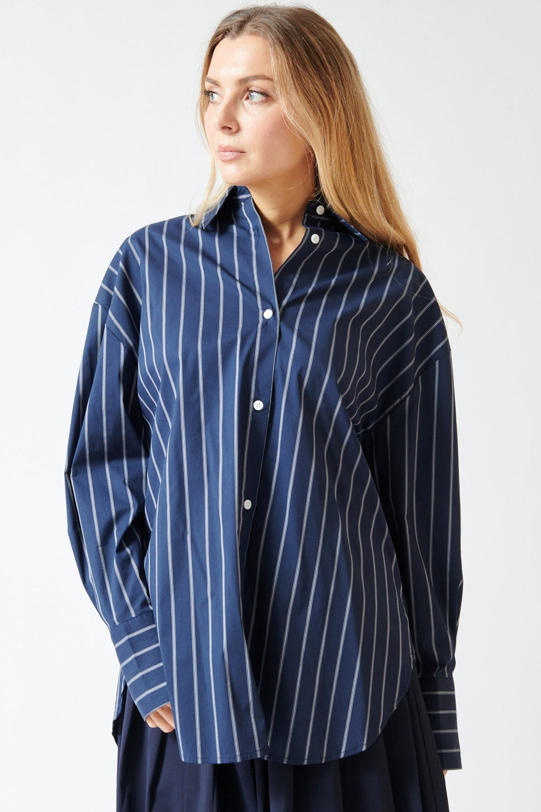 Mari wearing ELEH Cotton Nylon Spandex Blended Shirt front view 