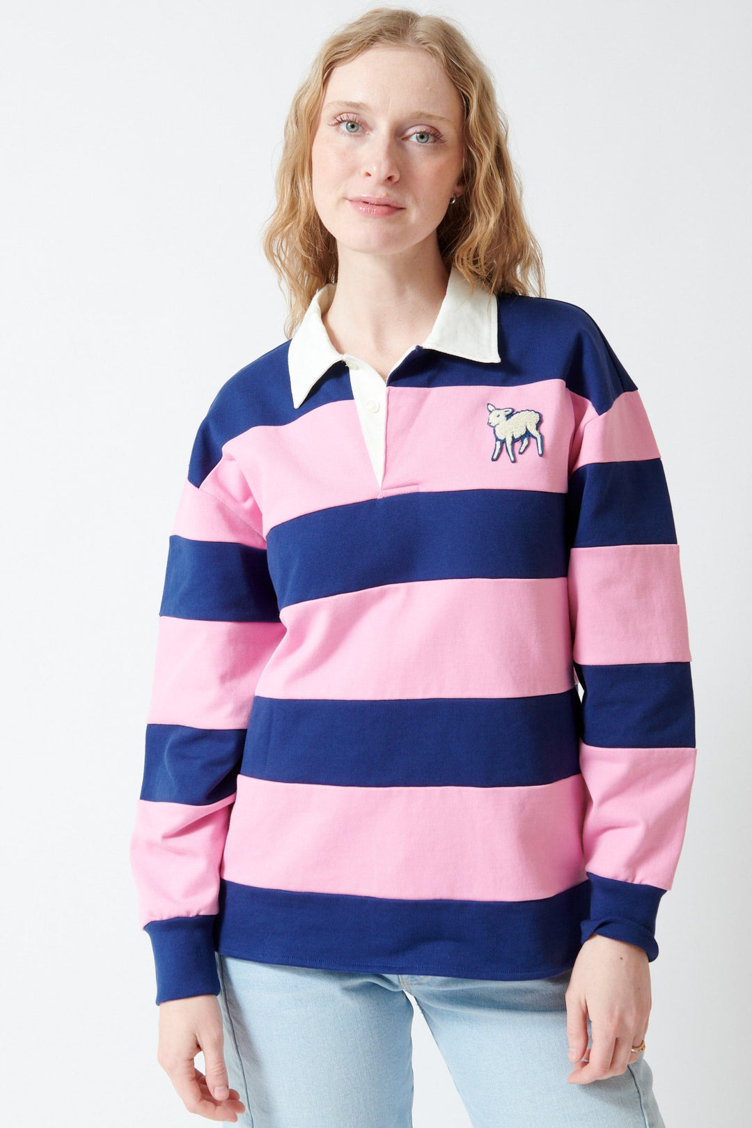 Madi wearing Mother Denim The Piece Huddle front view