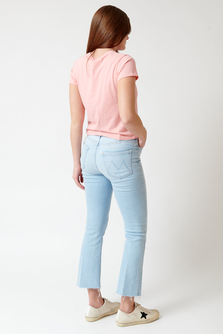 Julia wearing Mother Denim The Hustler Ankle Fray rear view