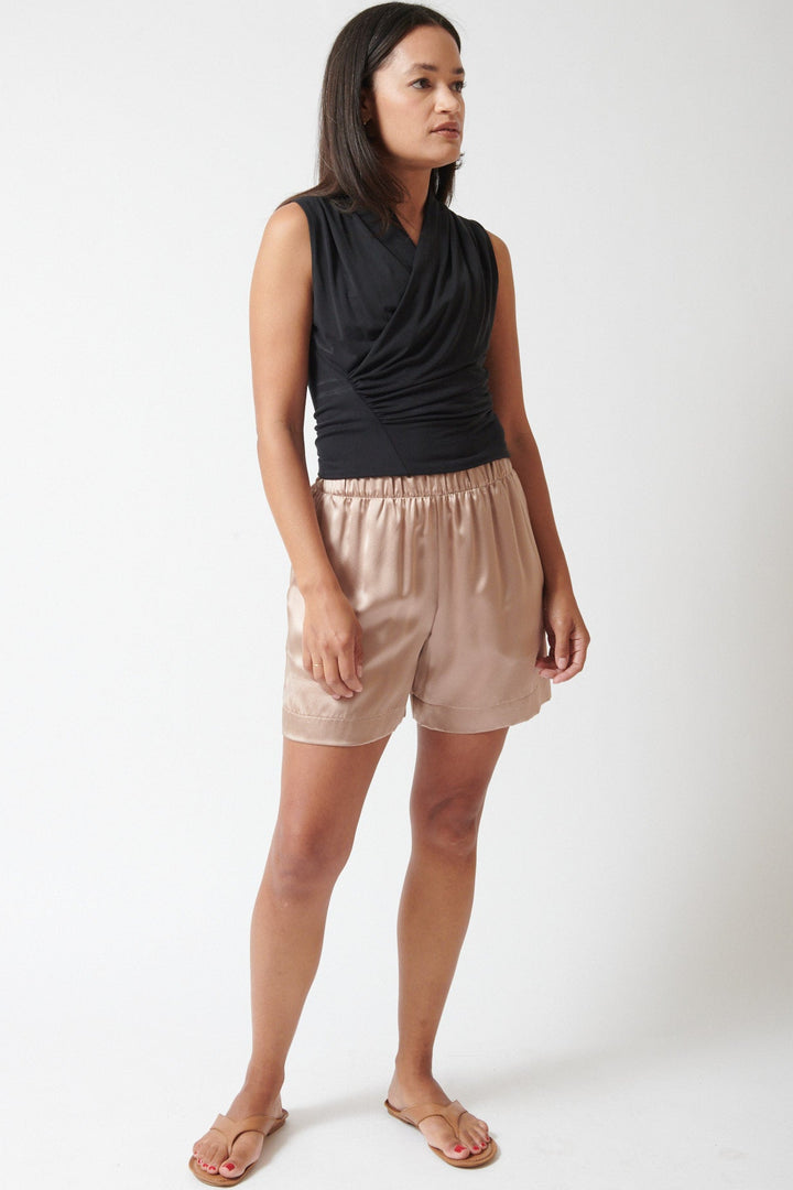 Amana wearing Sablyn Silk Brynn High Rise Pull On Short front view