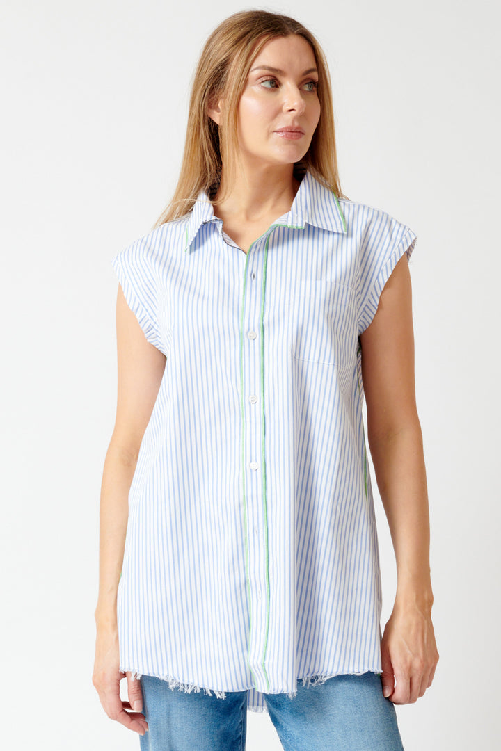 Mari wearing Raquel Allegra Gardener Shirt front view