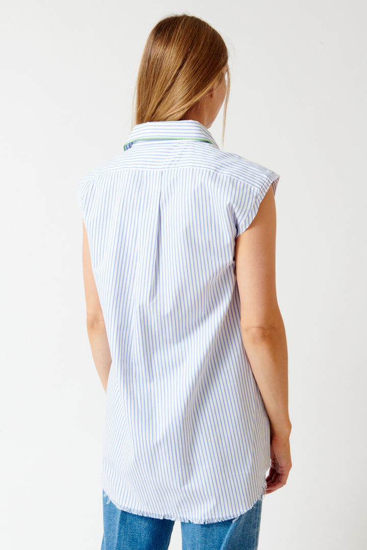 Mari wearing Raquel Allegra Gardener Shirt rear view