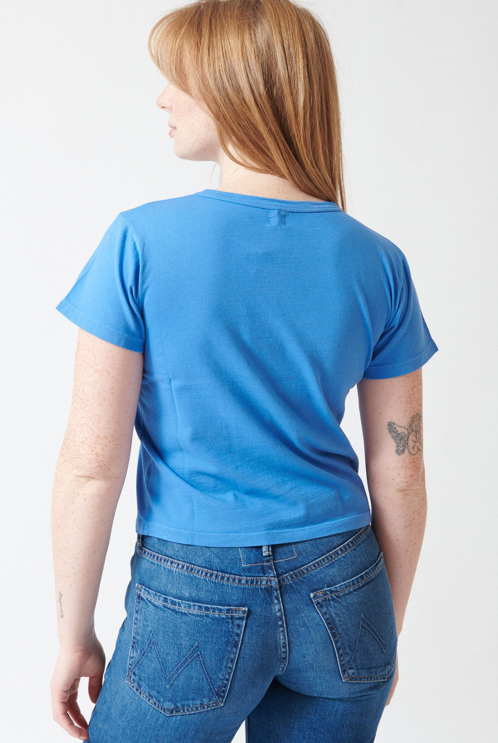 Waverly wearing LESET The Margo Tee rear view