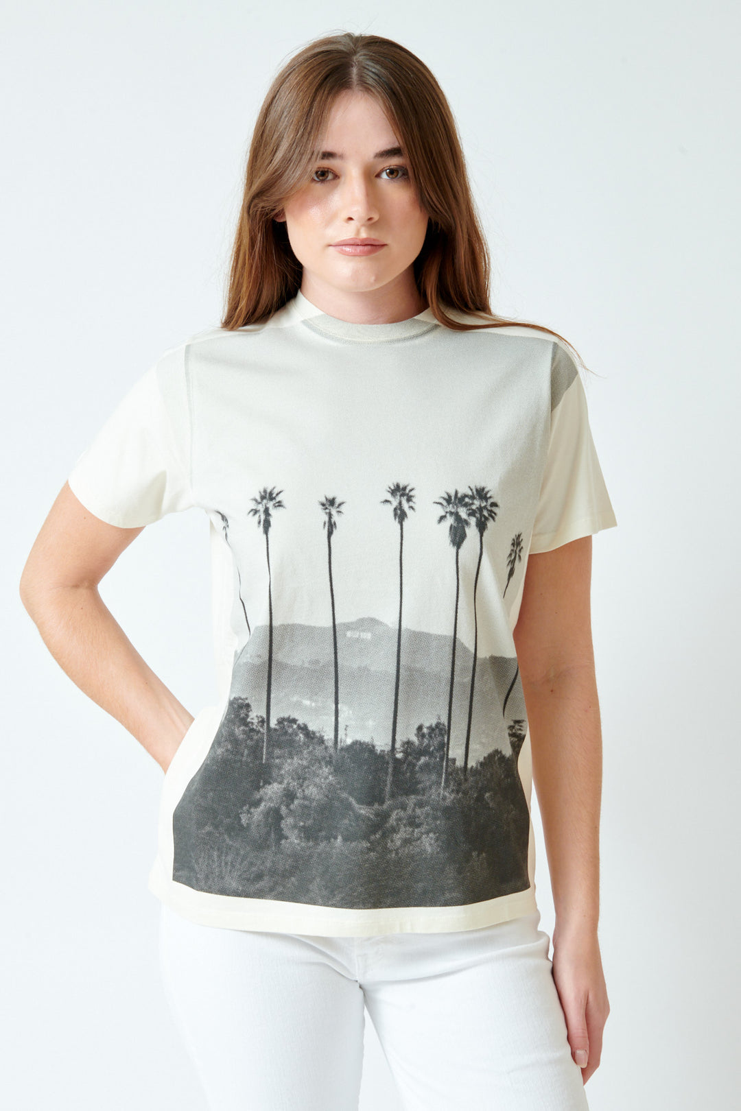 Julia wearing Clare V. Original Tee front view