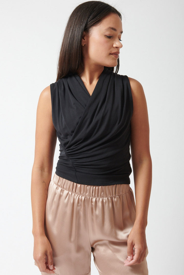 Amanda wearing Sablyn Danika High Wrap Tank front view
