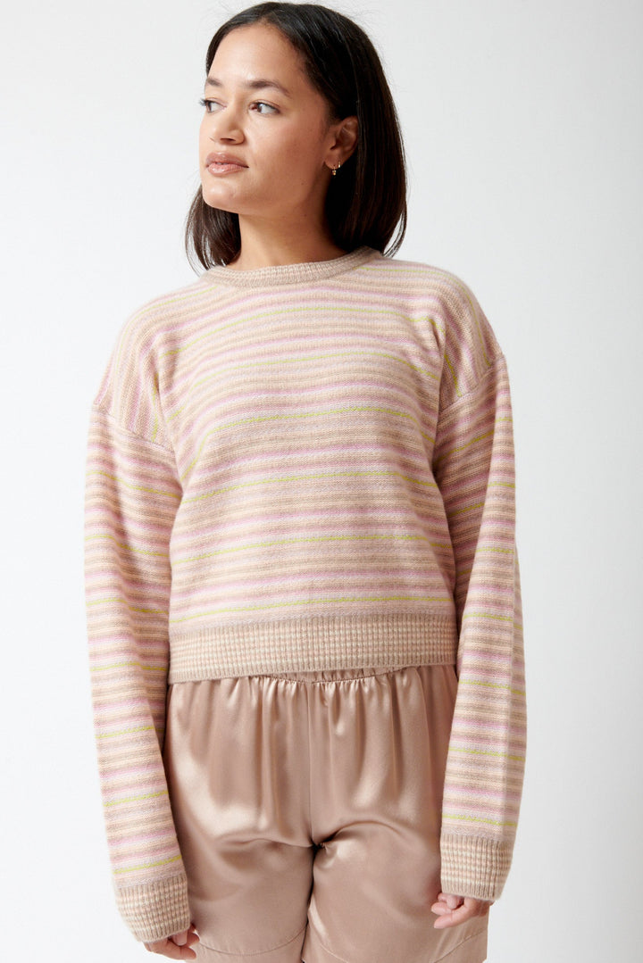 Amanda wearing Stevie Shrunken Crewneck Pullover front view