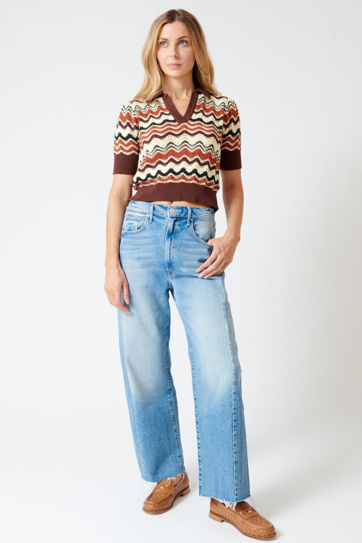 Mari wearing Mother Denim The Half Pipe Ankle Fray front view