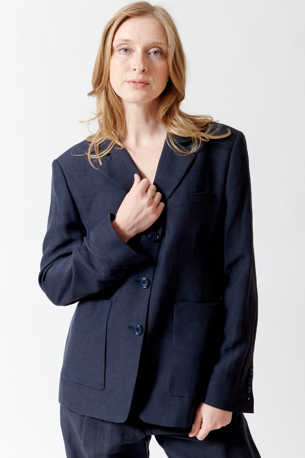Madi wearing Dorothee Schumacher Summer Cruise Jacket front view