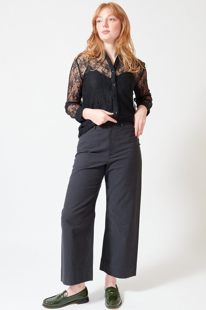 Waverly wearing Apiece Apart Classic Merida Pant front view