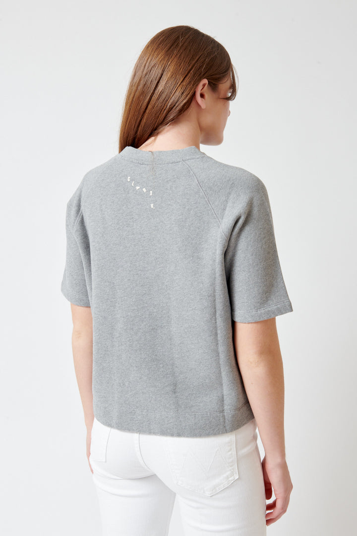 Julia wearing Clare V. Short Sleeve Sweatshirt rear view