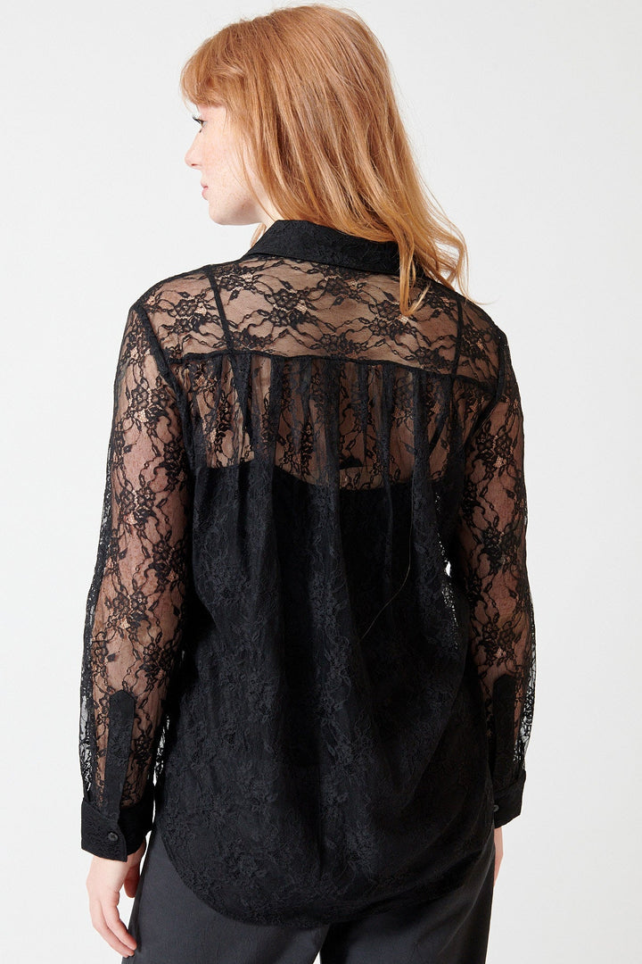 Waverly wearing Apiece Apart Alva Button Up rear view