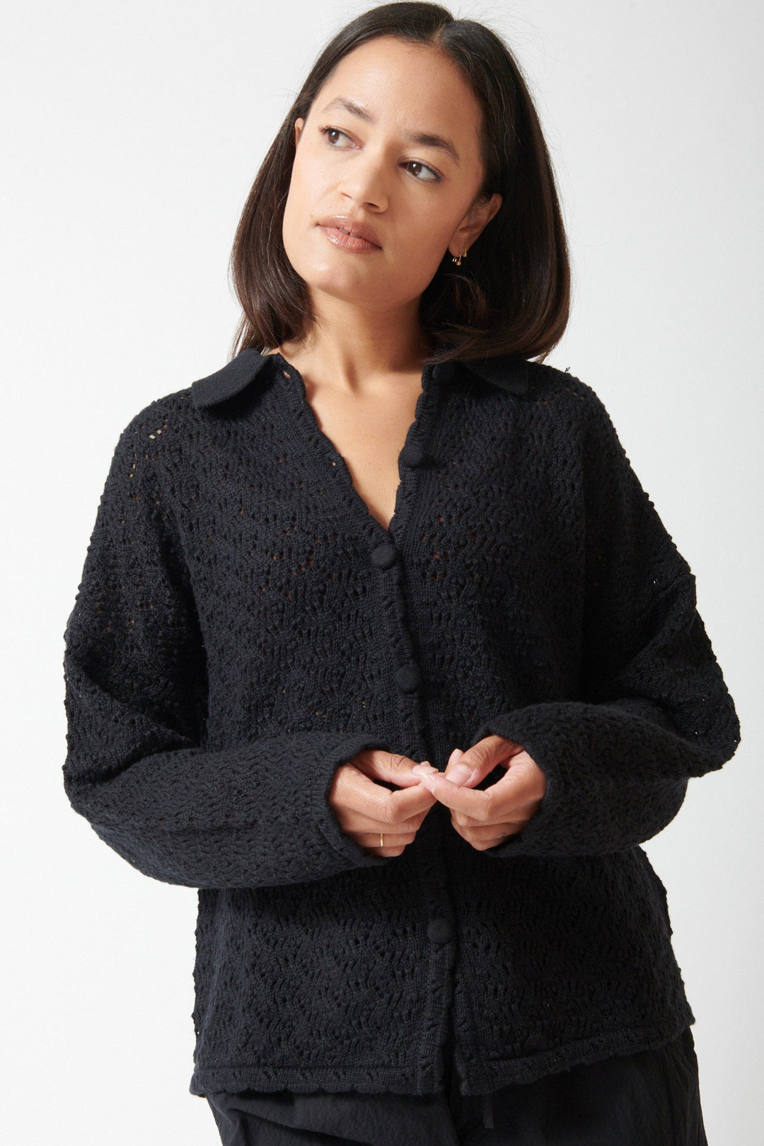 Amanda wearing Sablyn Izzy B Relaxed Shirt front view