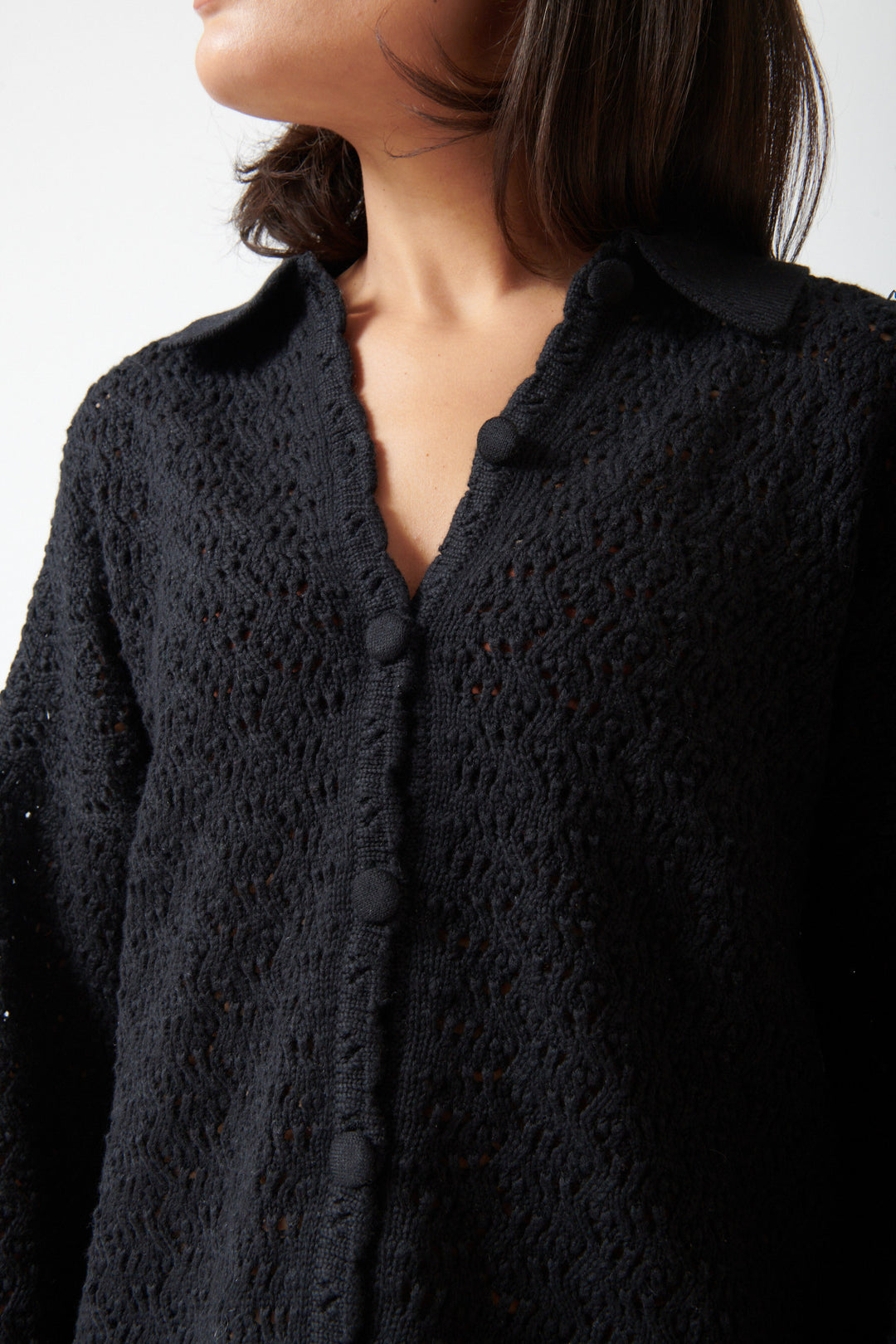 Amanda wearing Sablyn Izzy B Relaxed Shirt front/detail view