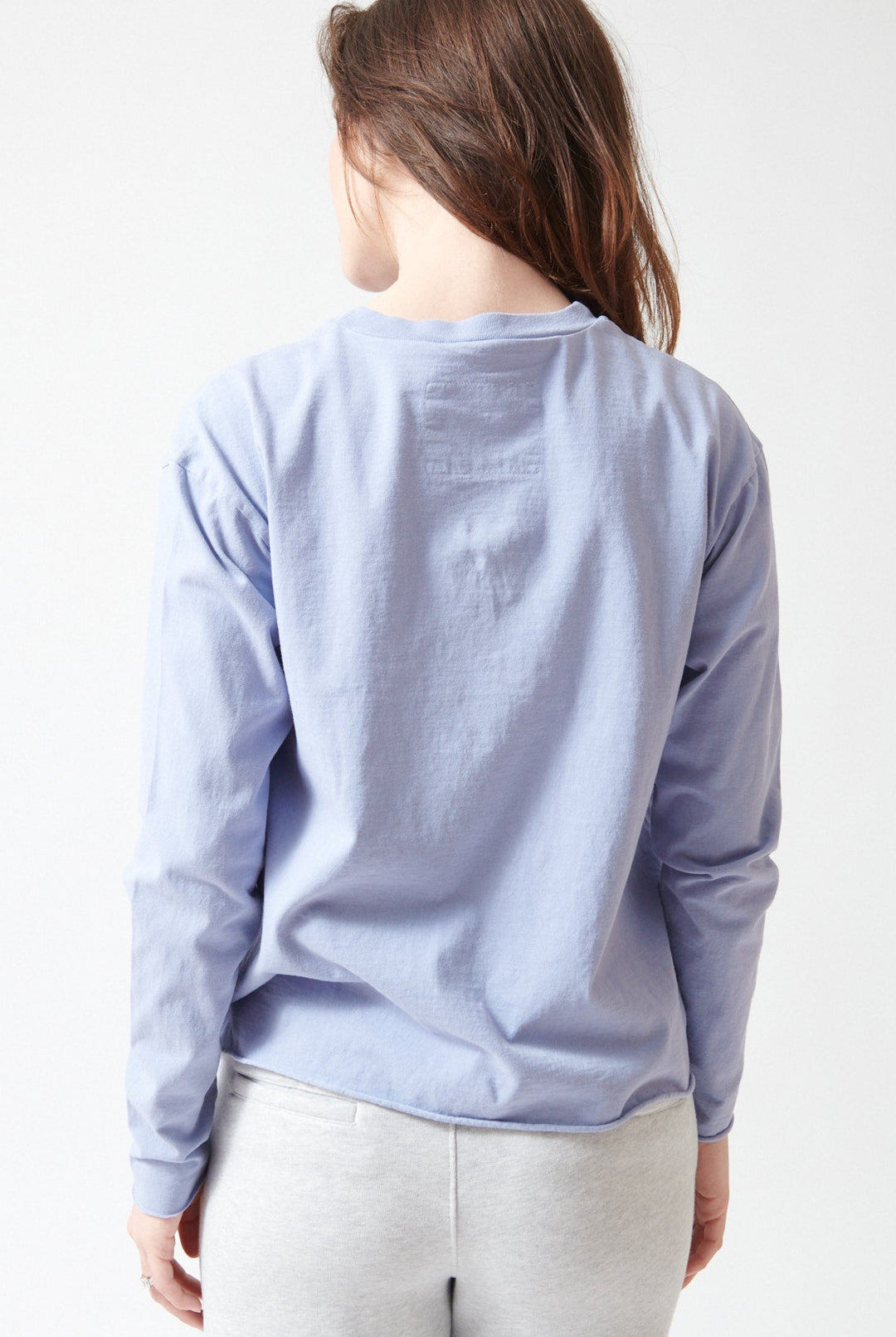 Sophie wearing Frank & Eileen Peyton Crew Long Sleeve Tee rear view