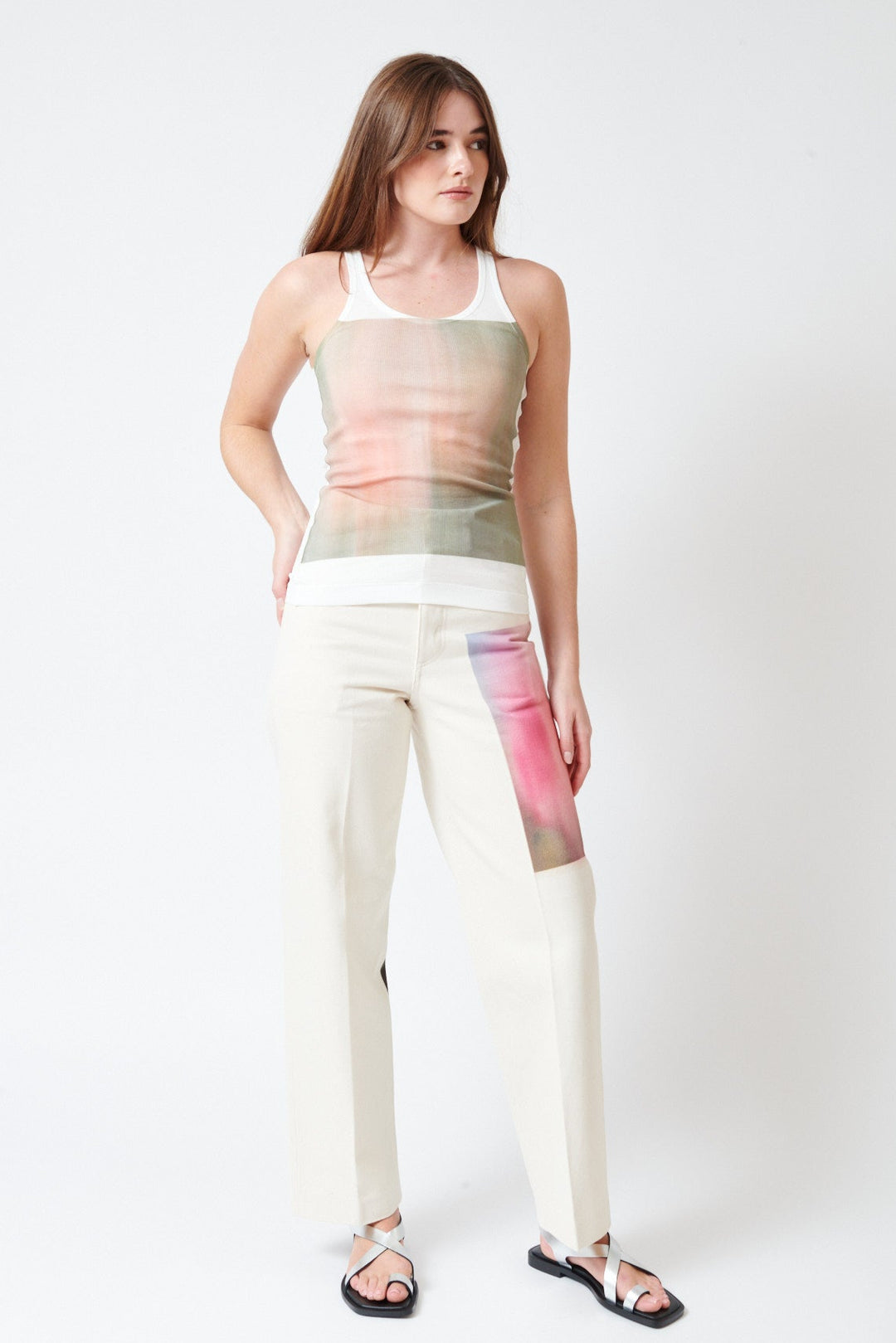Julia wearing Tanaka The Jean Trousers front view